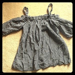 Off the shoulder black and white checkered top